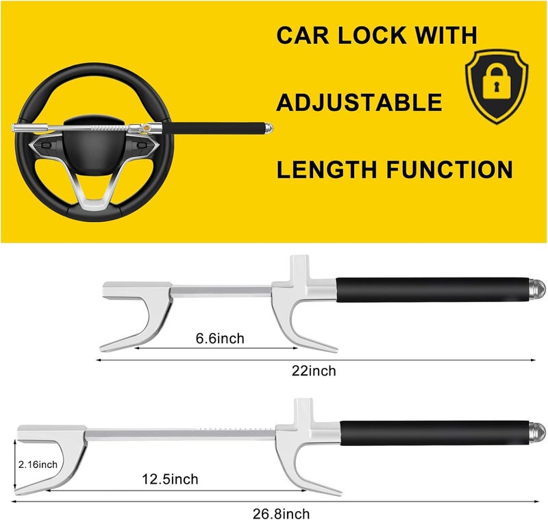 Dachenus Steering Wheel Lock,Universal Retractable Car Steering Wheel Lock,Vehicle with Adjustable Anti-Theft Protection with Bonus Safety Hammer - Suitable All Cars, Fathers Day Gifits.(Black) - Image 2